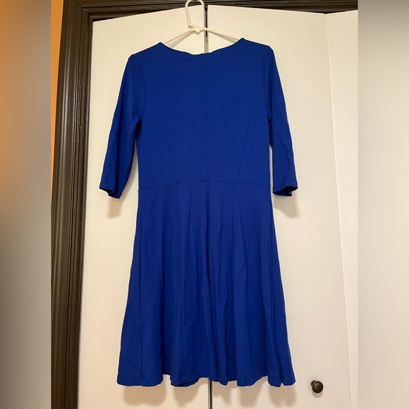 Lark & Ro Solid Royal Blue A-Line Dress V Neck 3/4 Sleeves Skater Fit and Flare - Picture 4 of 7